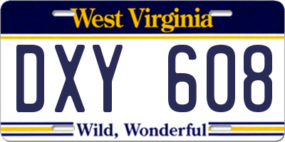 WV license plate DXY608