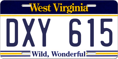 WV license plate DXY615