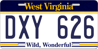 WV license plate DXY626