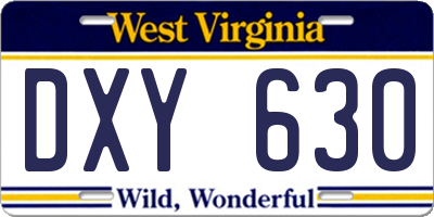 WV license plate DXY630