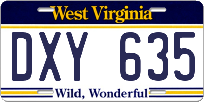WV license plate DXY635