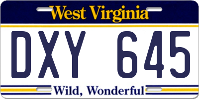 WV license plate DXY645