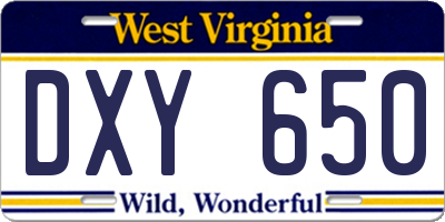 WV license plate DXY650