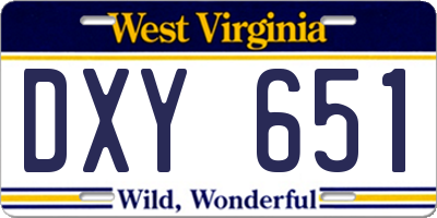 WV license plate DXY651