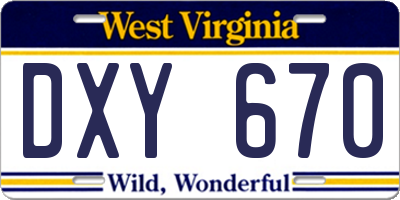 WV license plate DXY670