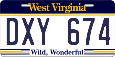 WV license plate DXY674