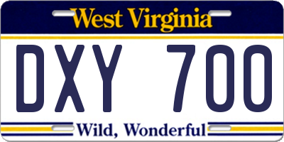 WV license plate DXY700