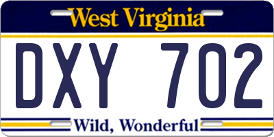 WV license plate DXY702