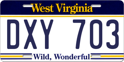 WV license plate DXY703