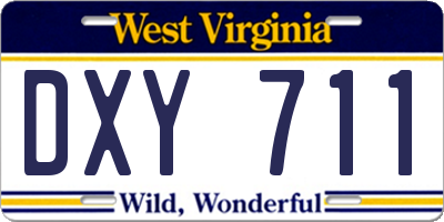 WV license plate DXY711