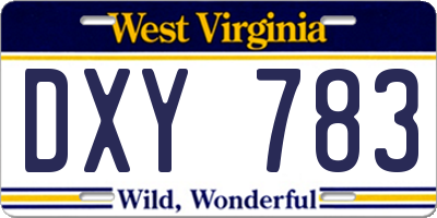 WV license plate DXY783