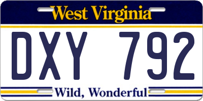 WV license plate DXY792