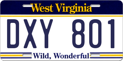 WV license plate DXY801