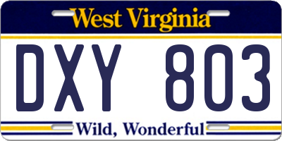 WV license plate DXY803