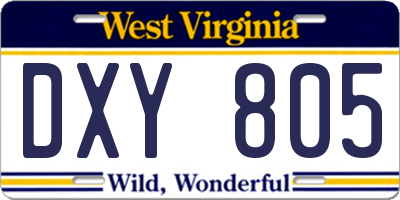 WV license plate DXY805