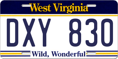 WV license plate DXY830