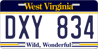 WV license plate DXY834