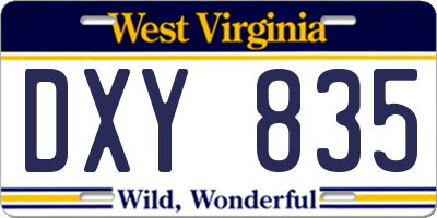 WV license plate DXY835