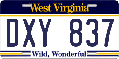 WV license plate DXY837