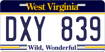 WV license plate DXY839