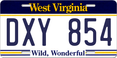 WV license plate DXY854