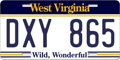 WV license plate DXY865