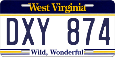 WV license plate DXY874