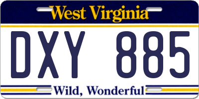 WV license plate DXY885