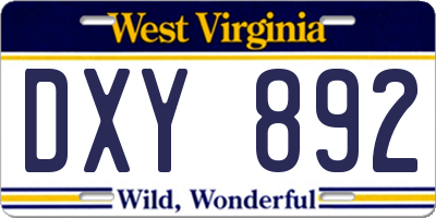 WV license plate DXY892