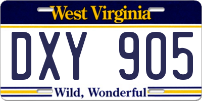 WV license plate DXY905