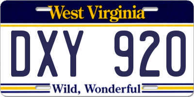 WV license plate DXY920