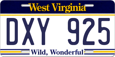 WV license plate DXY925