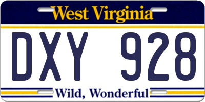 WV license plate DXY928