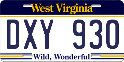 WV license plate DXY930