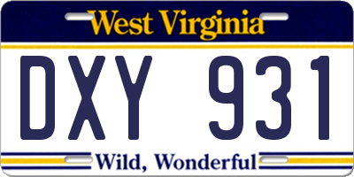 WV license plate DXY931