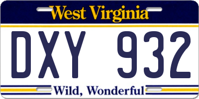 WV license plate DXY932
