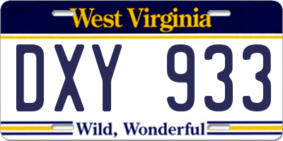 WV license plate DXY933