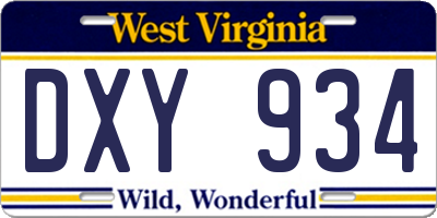 WV license plate DXY934