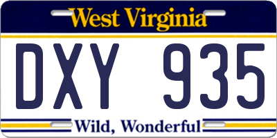 WV license plate DXY935