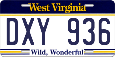 WV license plate DXY936