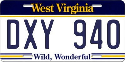 WV license plate DXY940