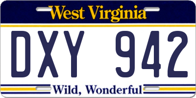 WV license plate DXY942