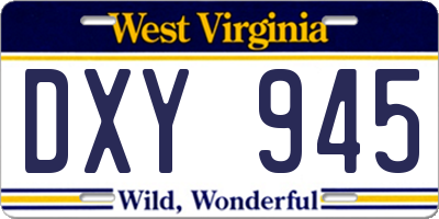 WV license plate DXY945