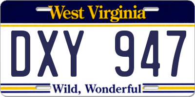 WV license plate DXY947