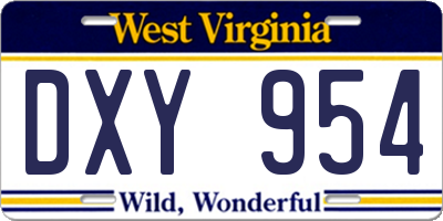 WV license plate DXY954