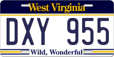 WV license plate DXY955
