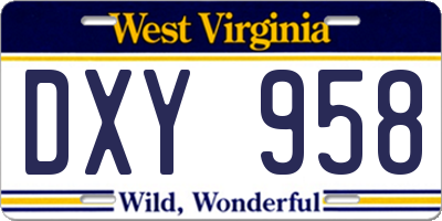 WV license plate DXY958