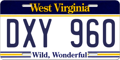 WV license plate DXY960