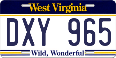 WV license plate DXY965