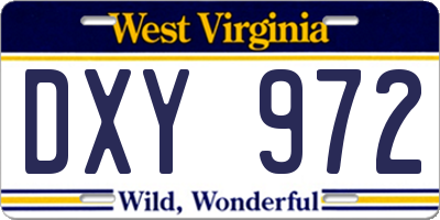 WV license plate DXY972